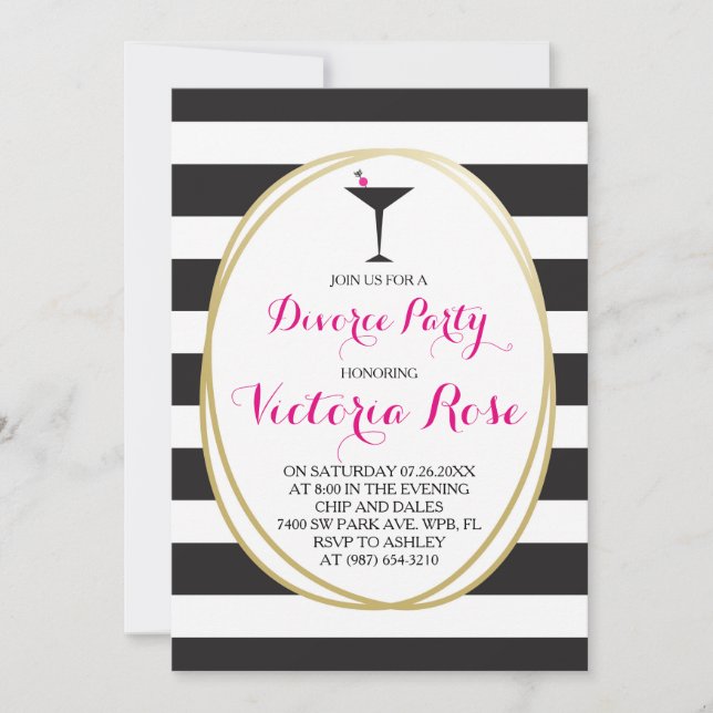Invitation du Divorce Party ~ Rose chaud, Black St (Devant)