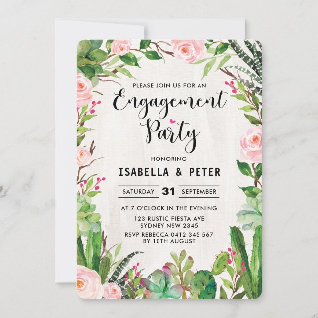 Invitation du Fiesta Pink Floral Engagement Party (Devant)