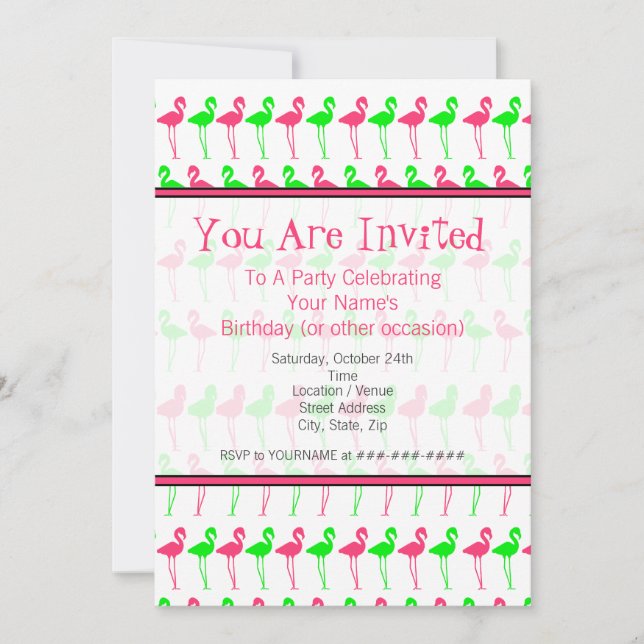 Invitation du Flamant rose - Motif rose et vert (Devant)