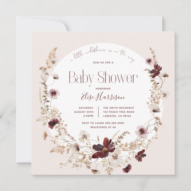 Invitation du fleur sauvage Baby shower d'automne (Devant)