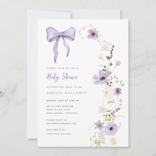 Invitation du Fleur sauvage Baby shower violet