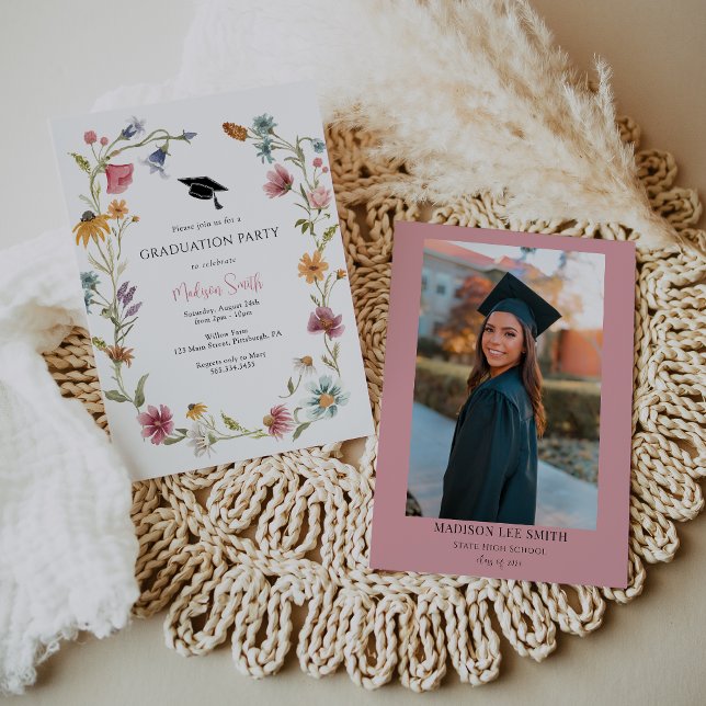 Invitation du fleur sauvage Graduation Party avec  (Créateur téléchargé)