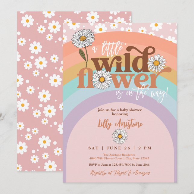 Invitation du Fleur sauvage Super Boho Baby shower (Devant / Derrière)