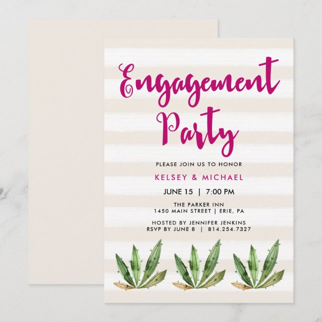Invitation du Glam Cactus Engagement Party (Devant / Derrière)