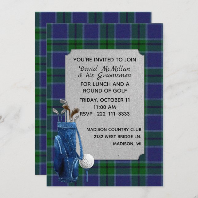 Invitation du Golf de Scott Plaid Groom (Devant / Derrière)