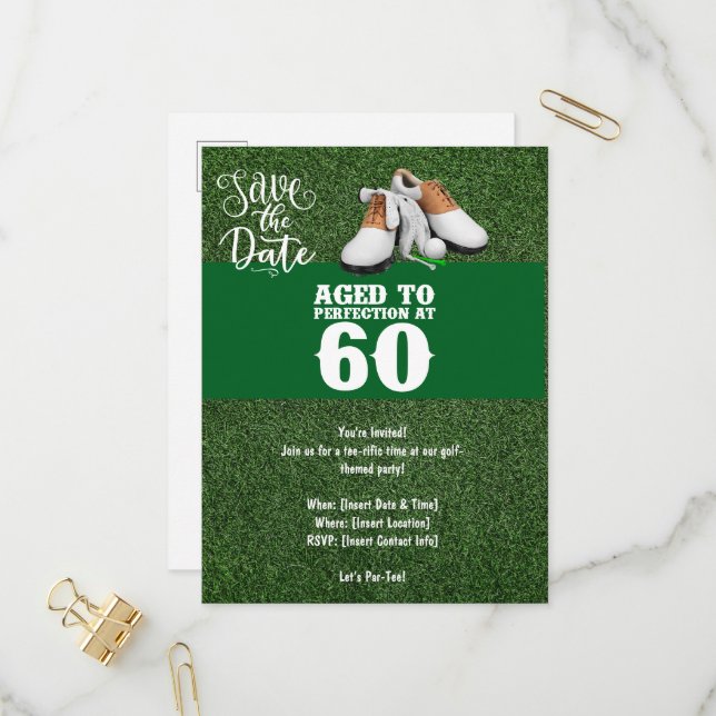 Invitation du Golf Party Enregistrer la date 60e a (Devant/Arrière en situation)