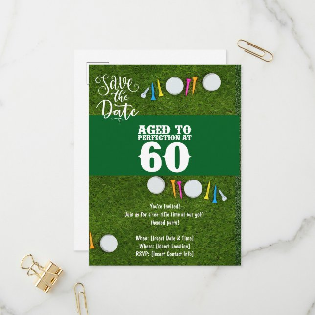 Invitation du Golf Party Enregistrer la date 60e a (Devant/Arrière en situation)