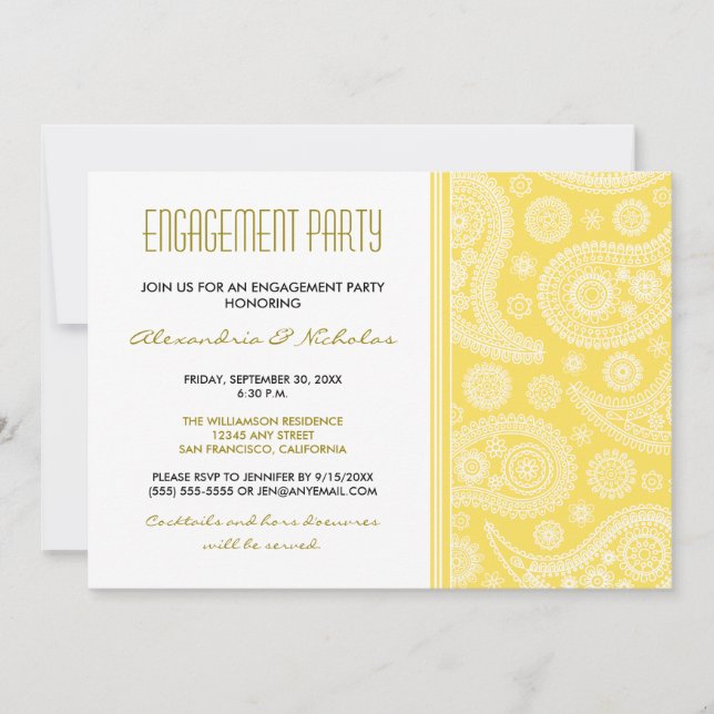 Invitation du Henna Paisley Engagement Party (citr (Devant)
