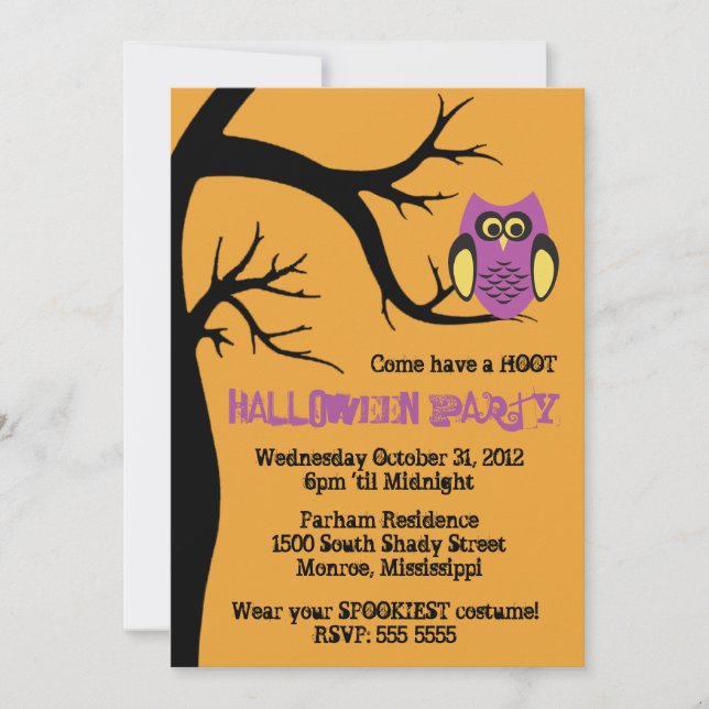 Invitation du Hoot Owl Halloween Party (Devant)