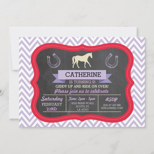 Invitation du Horse Riding Party Pony Red Invitati (Devant)