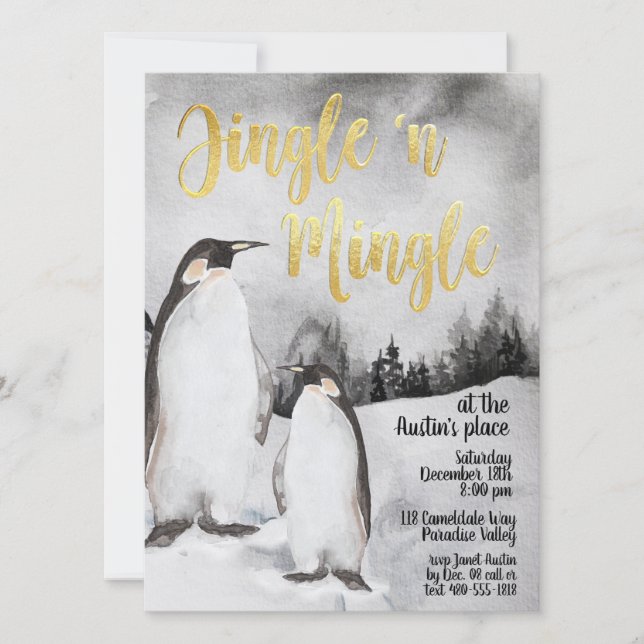 Invitation du Jingle & Mingle Watercolor Penguins  (Devant)