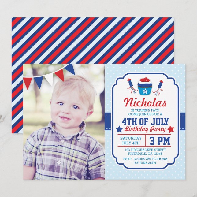 Invitation Du Jour D'Anniversaire Du 4 Juillet (Devant / Derrière)