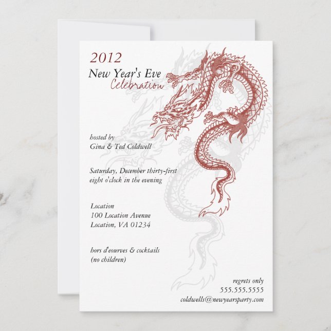 Invitation du Jour de l'An du Dragon 2012 (Devant)
