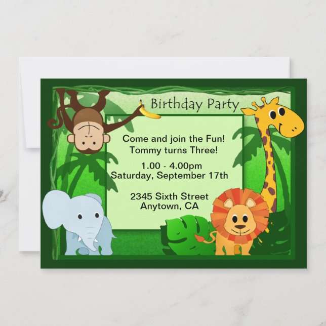 Invitation du Jour de l'anniversaire de la Jungle (Devant)