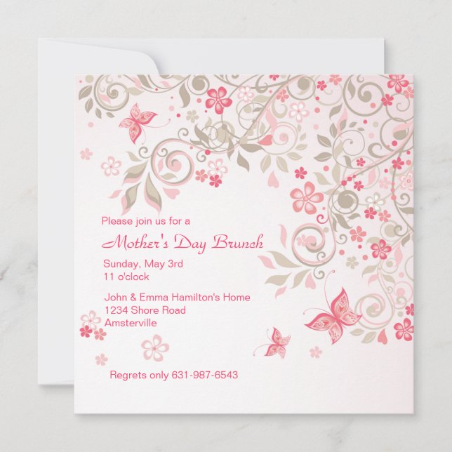 Invitation du jour de mère de pré de papillon (Devant)