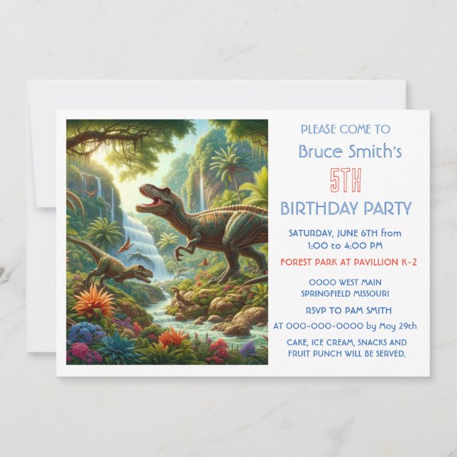 Invitation du Jour du 5 Anniversaire Boy Dinosaur  (Devant)