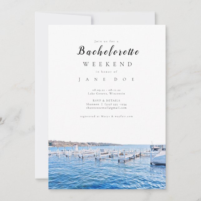 Invitation du Lake Geneva Wisconsin Bachelorette (Devant)