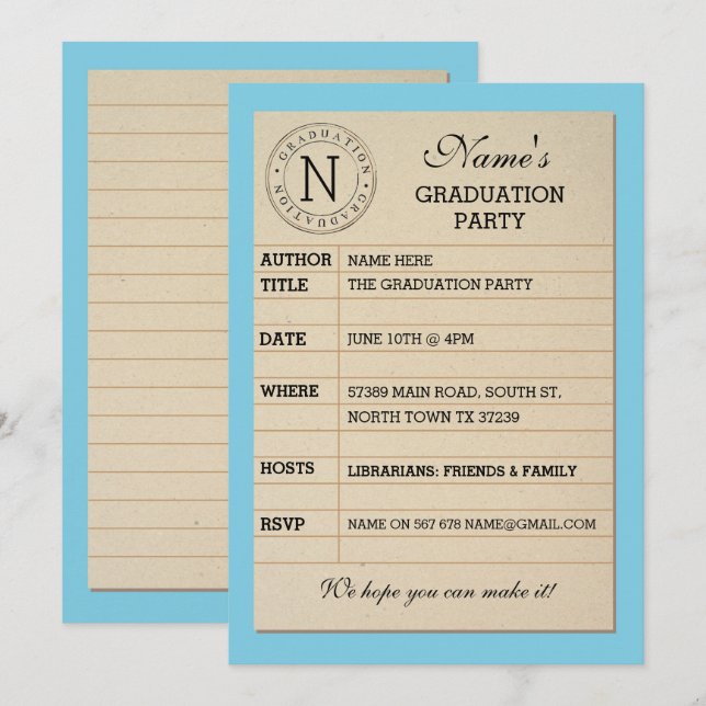 Invitation du livre bleu de la partie de graduatio (Devant / Derrière)