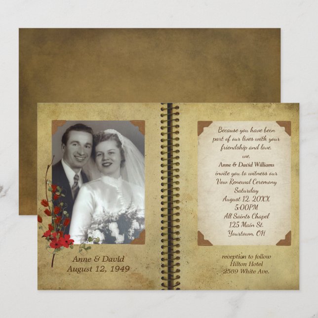 Invitation du livre de renouvellement Vow mariage (Devant / Derrière)