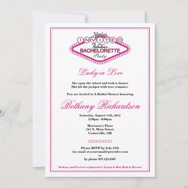 Invitation du Los Vegas Bachelorette Party (Devant)