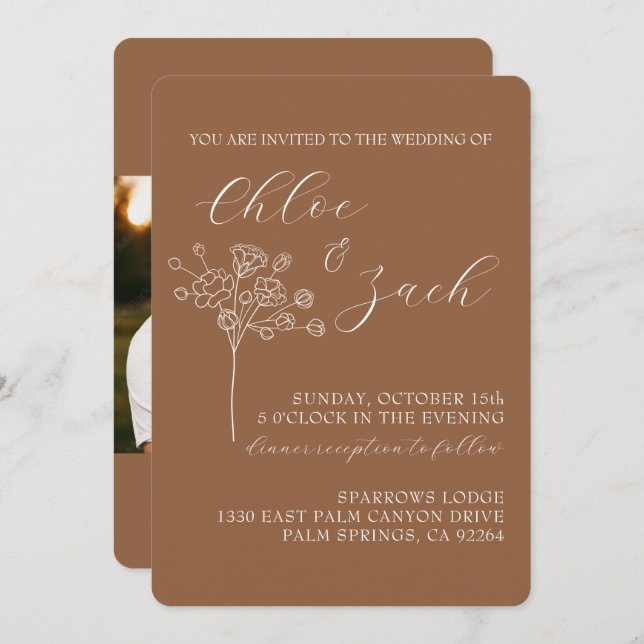 Invitation du Mariage de automne Brown au chocolat (Devant / Derrière)