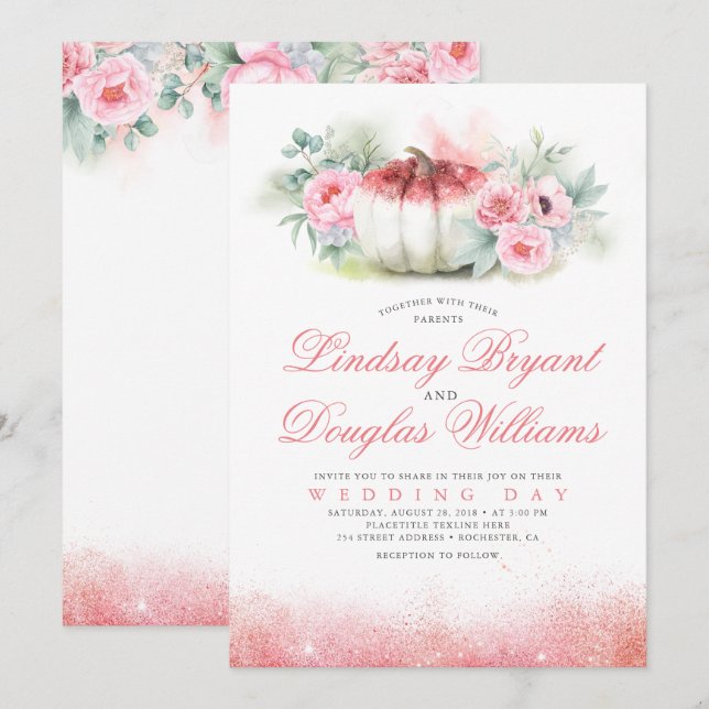 Invitation du Mariage de automne Citrouille rose P (Devant / Derrière)