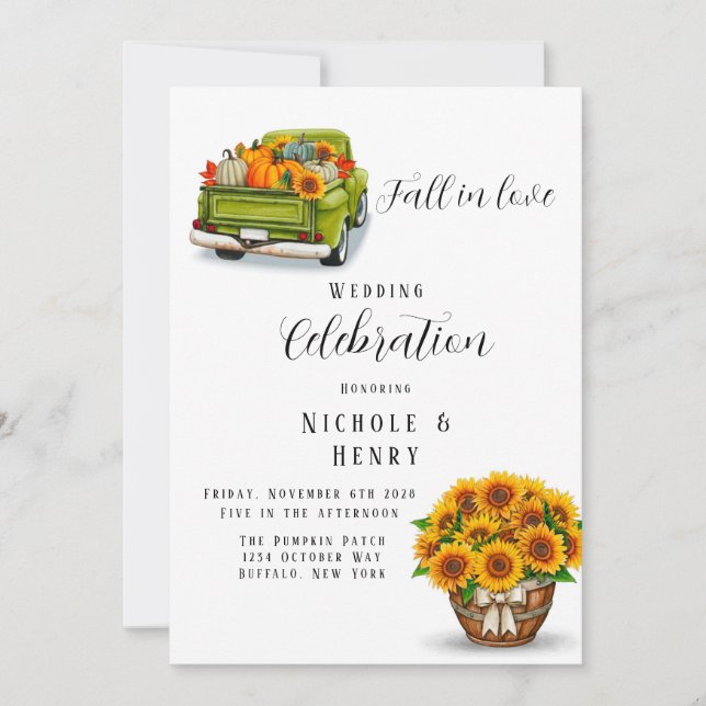 Invitation du Mariage de Citrouille de camion vint (Devant)