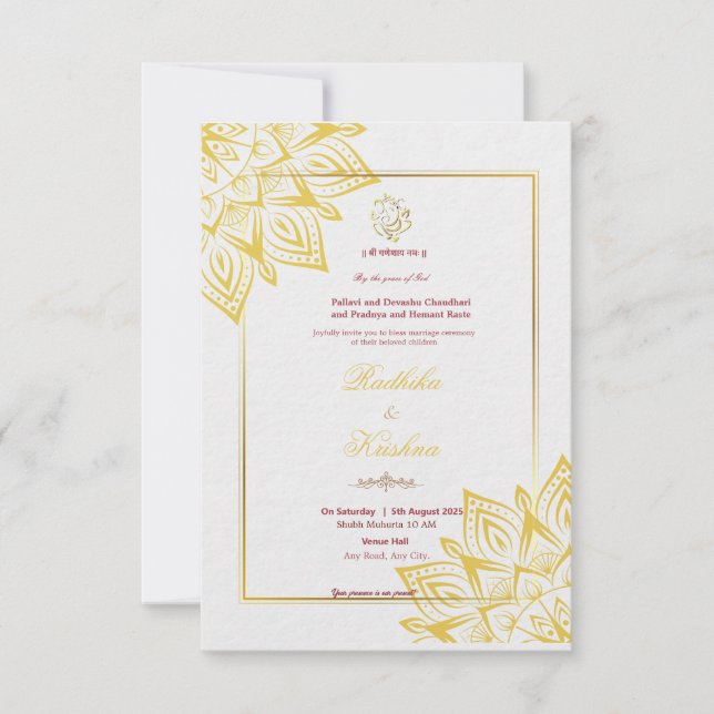 Invitation du mariage indien hindou Ganesha (Devant)