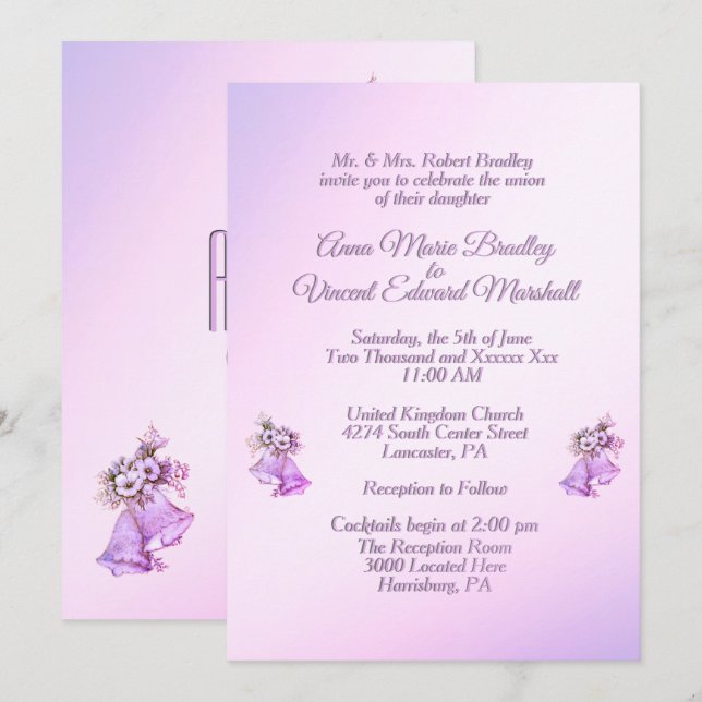Invitation du Mariage Lavender Bells (Devant / Derrière)