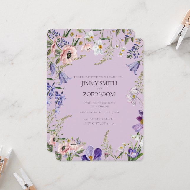 Invitation du mariage lilac (Devant/Arrière en situation)