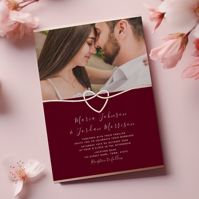 Invitation du Mariage rose Gold Burgundy (Créateur téléchargé)