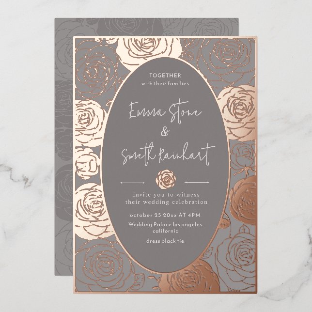 Invitation du Mariage Rose Gris Foil (Recto/Verso)