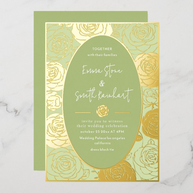 Invitation du Mariage Rose vert Foil (Recto/Verso)