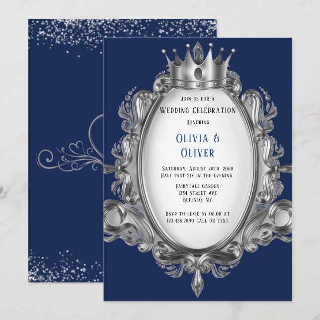 Invitation du Mariage royal de la Marine Blue and  (Devant / Derrière)