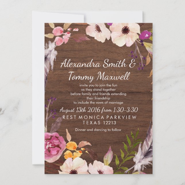 Invitation du Mariage rustique Boho (Devant)