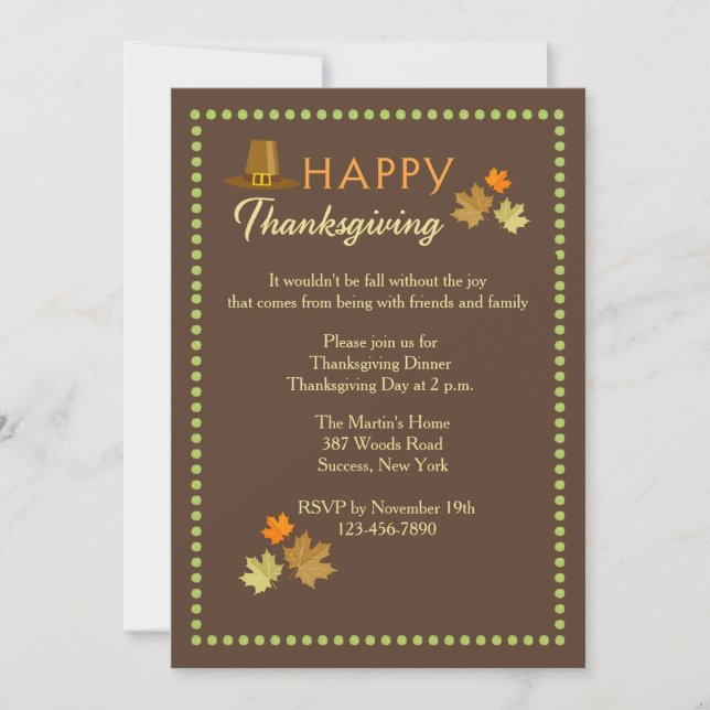 Invitation du Marquee de Thanksgiving (Devant)