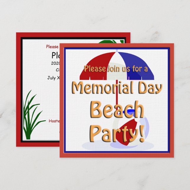 Invitation du Memorial Day Beach Party (Devant / Derrière)