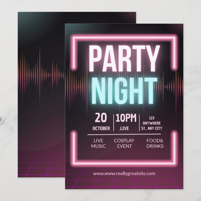 Invitation du Music Party, Circulaire nocturne de  (Devant / Derrière)