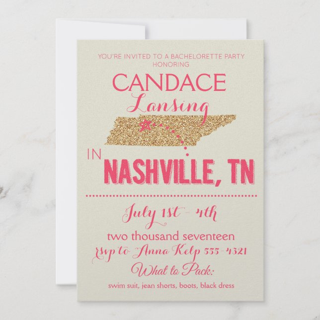 Invitation du Nashville Gold Bachelorette Party (Devant)
