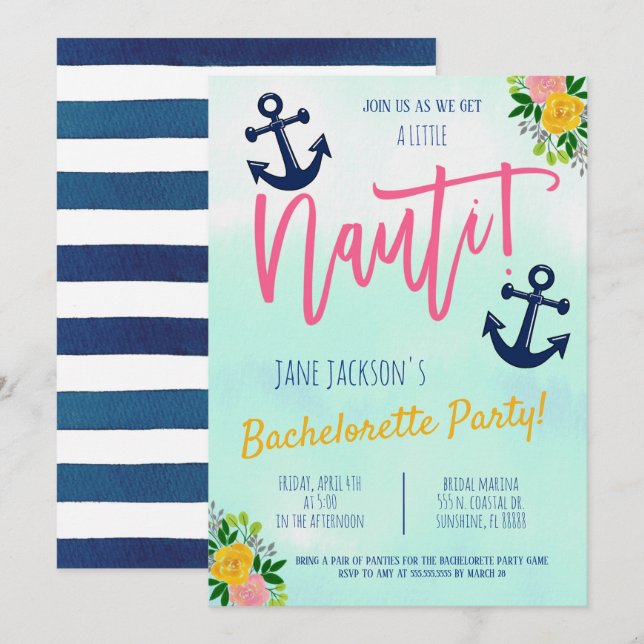 Invitation du Nautical Bachelorette Party (Devant / Derrière)