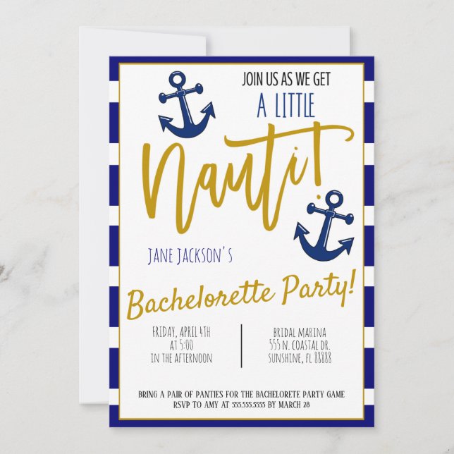 Invitation du Nautical Bachelorette Party (Devant)