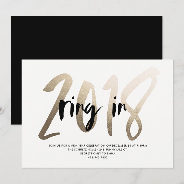 Invitation du New Year Gold Foil Party (Devant / Derrière)