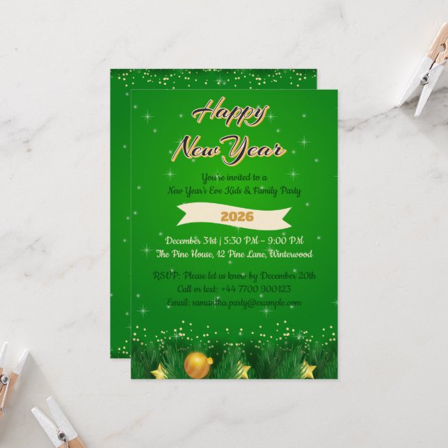 Invitation du Nouvel An de la famille Green Gold (Devant/Arrière en situation)