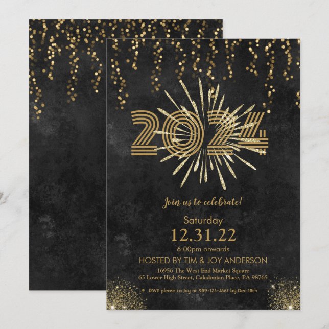 Invitation du Nouvel An de l'or noir (Devant / Derrière)