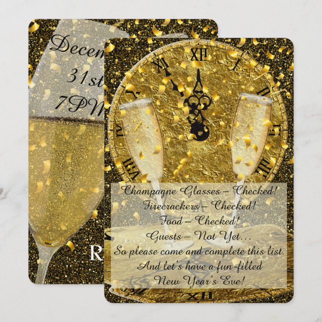 Invitation du Nouvel An d'or (Devant / Derrière)