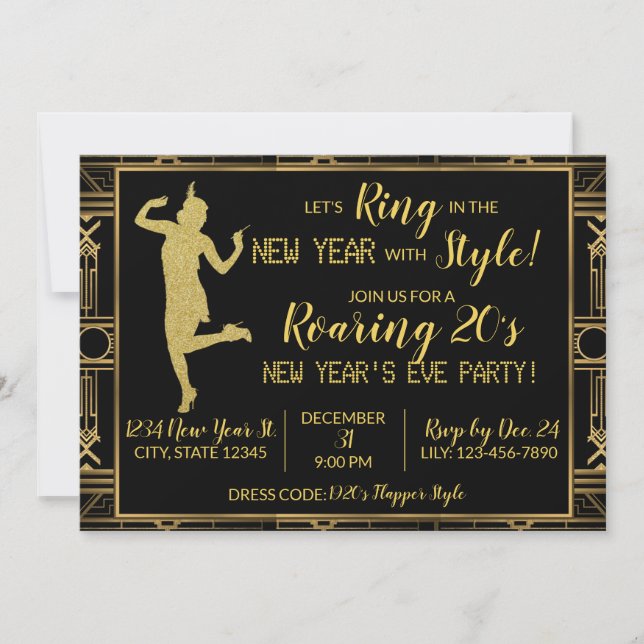 Invitation du Nouvel An du Roaring 20's (Devant)