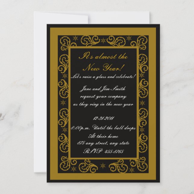 Invitation du Nouvel An Elegant Gold & Black Swirl (Devant)