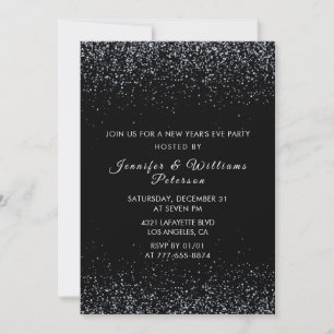Invitation du Nouvel An noir paillettes argentées