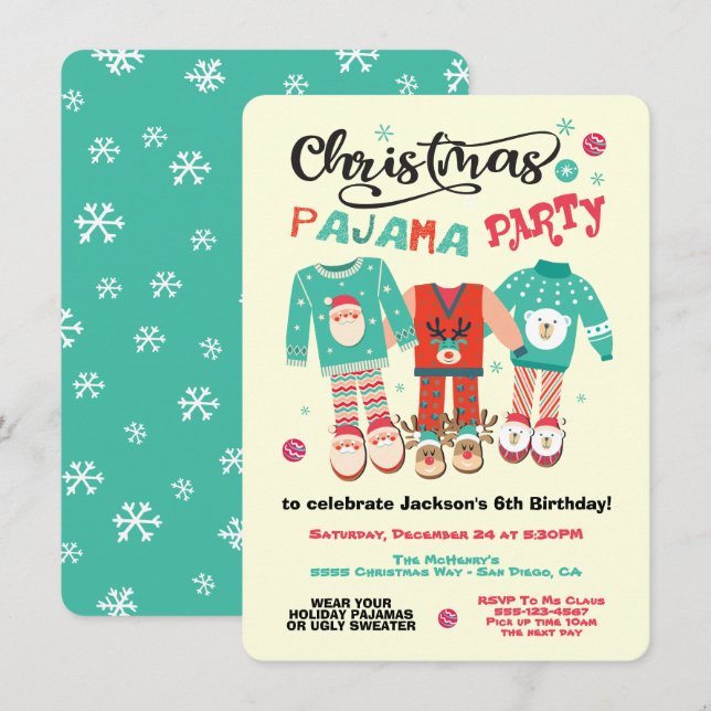 Invitation du Pajama Party de Noël (Devant / Derrière)