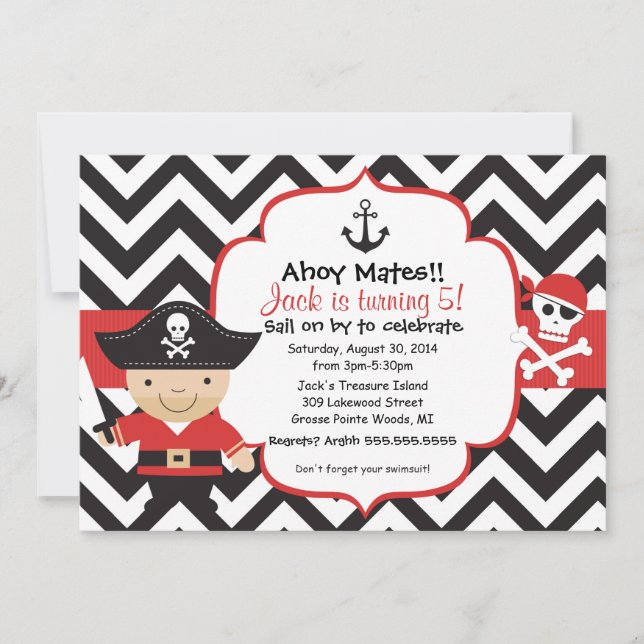 Invitation du parti Anniversaire de enfant pirate (Devant)